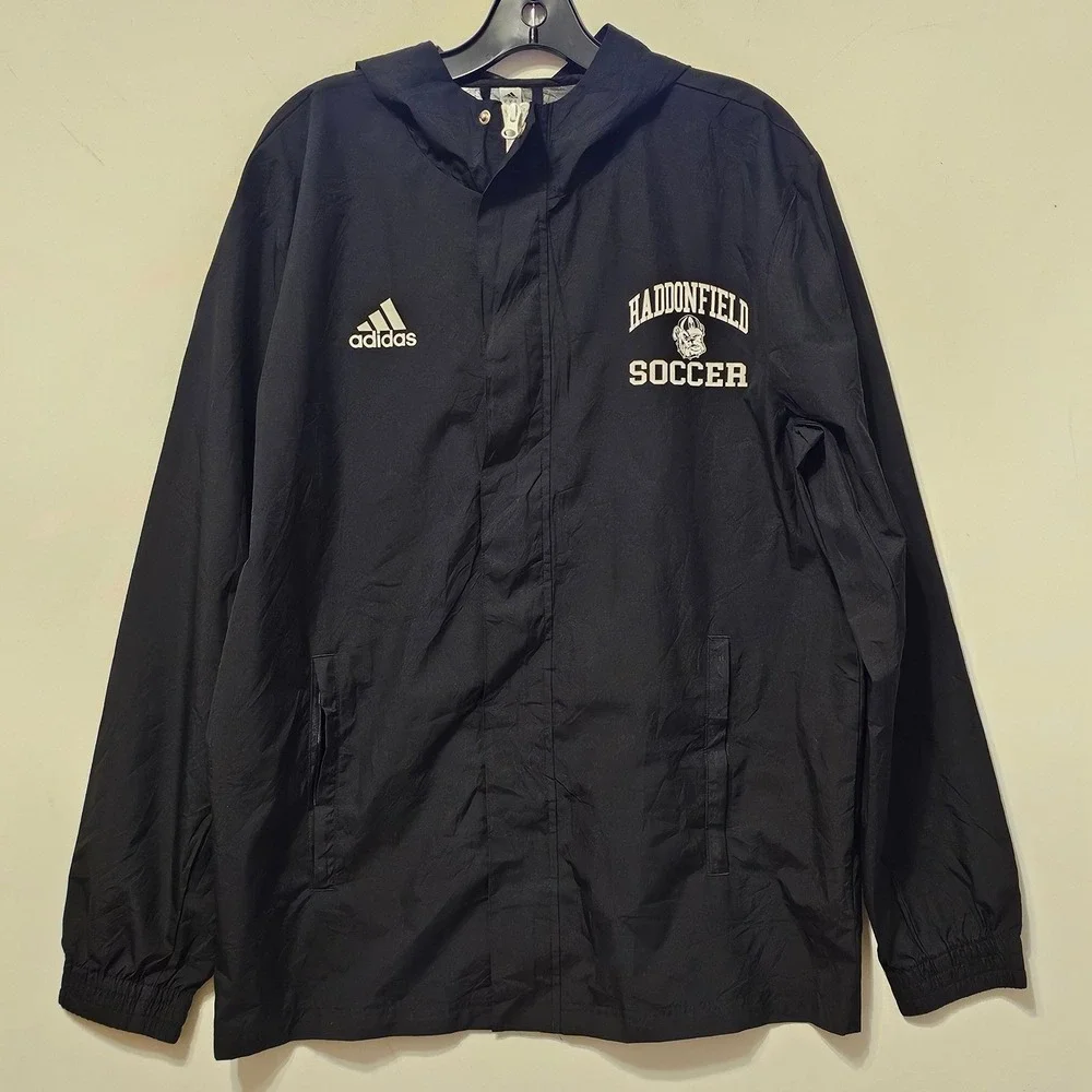 Adidas Haddonfield Soccer Mens Black Hooded Windbreaker Jacket Size M JT3
